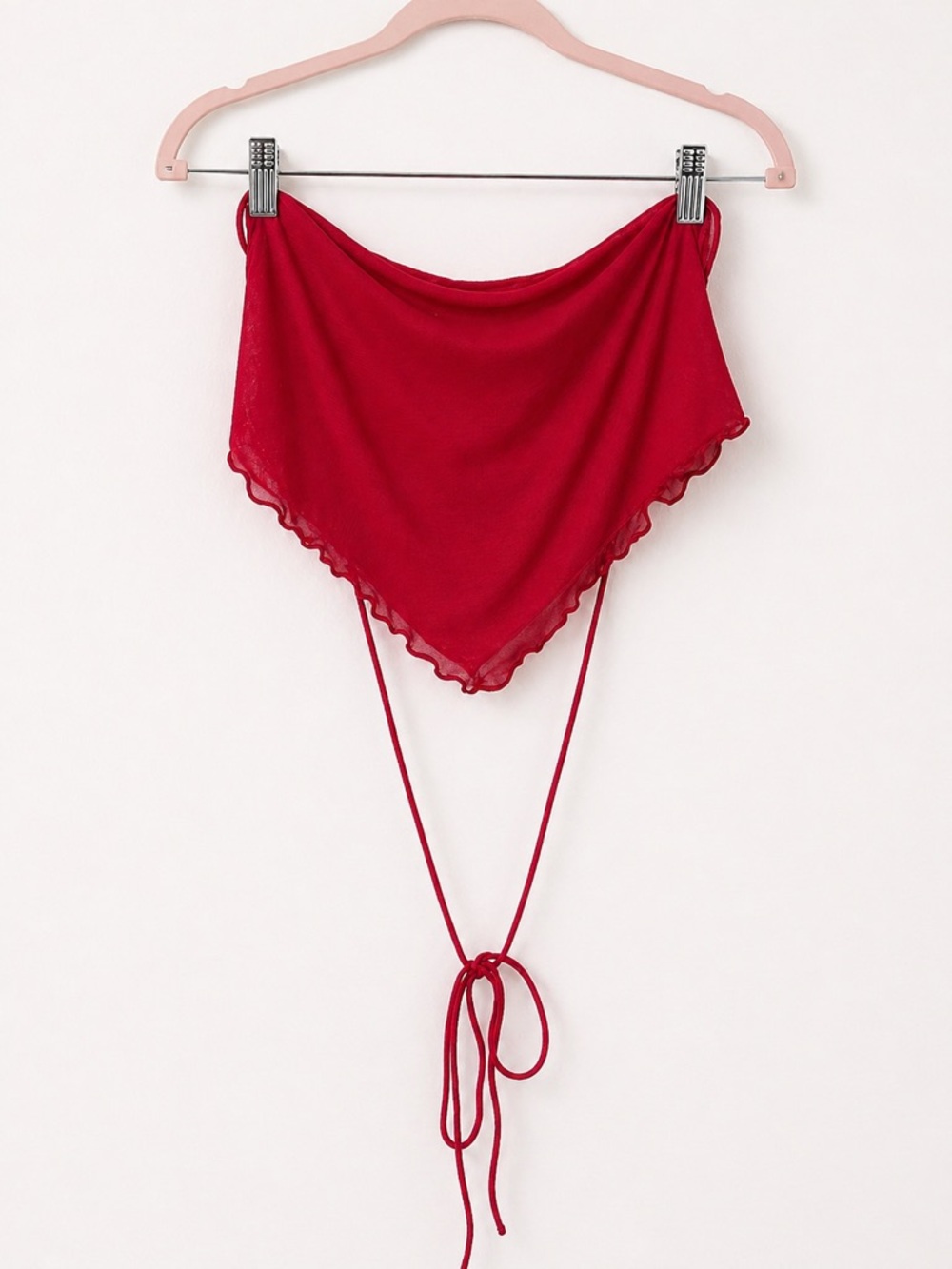 Sheer red mesh tie back top
